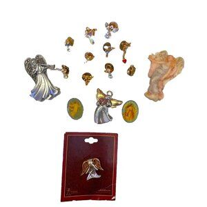 Vtg Angel Brooch Lapel Pin Lot Gold Silver Tone Some Marked JJ Pewter Rowan Inc